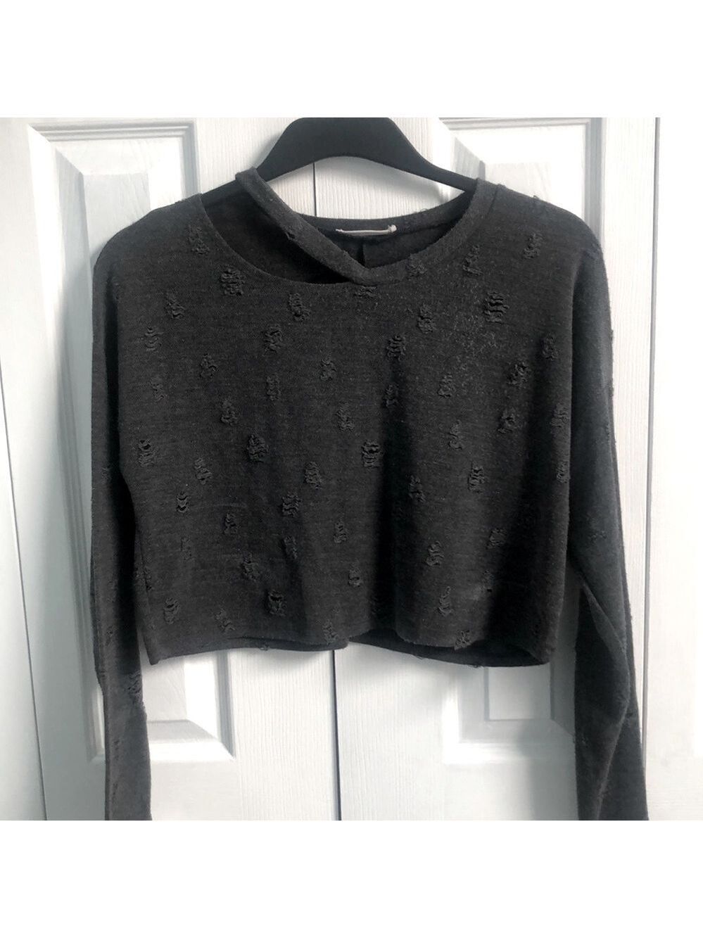 Mikey & Joey Distressed Crew Neck Crop Top Size Medium